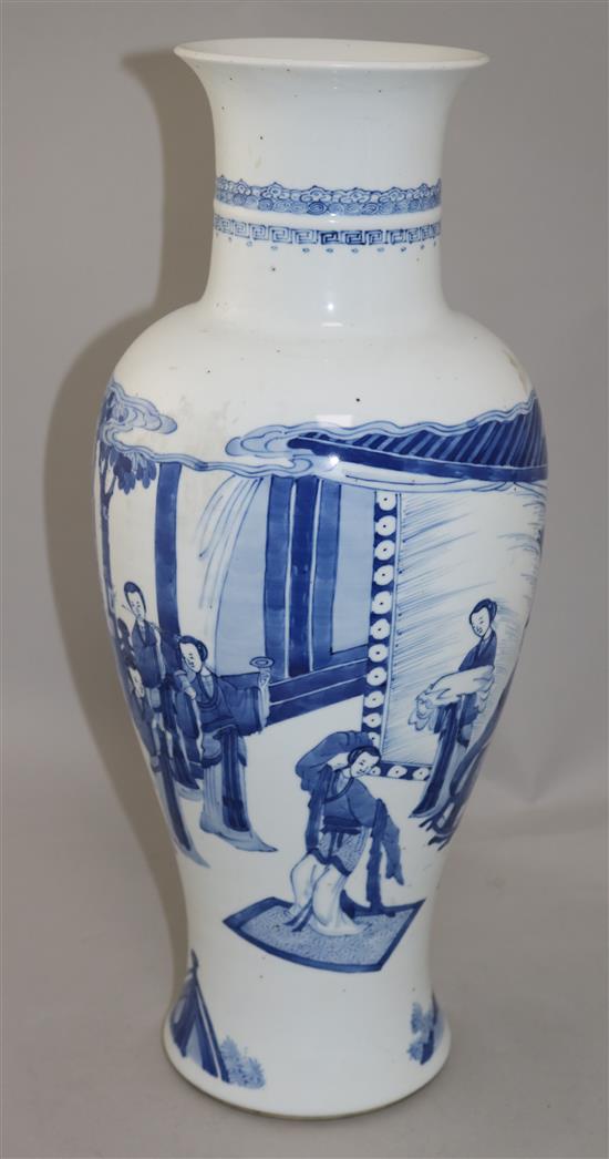 A large Chinese blue and white vase and two baluster jars, 18th century and later,